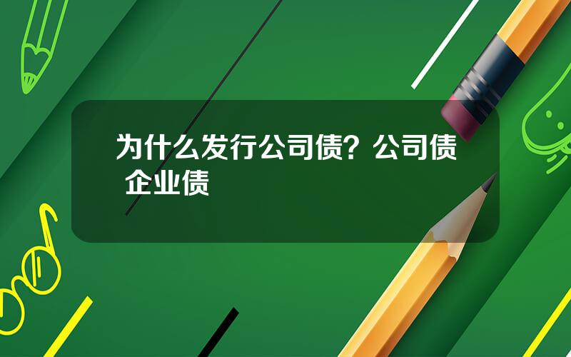 为什么发行公司债？公司债 企业债